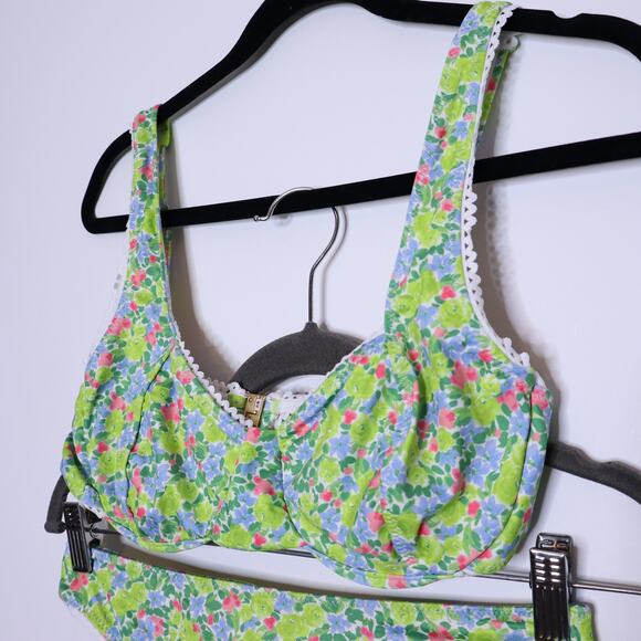 YELLOW THE LABEL Knox Lace Trim Two Piece Bikini Floral Palasides Women's L - Picture 6 of 13